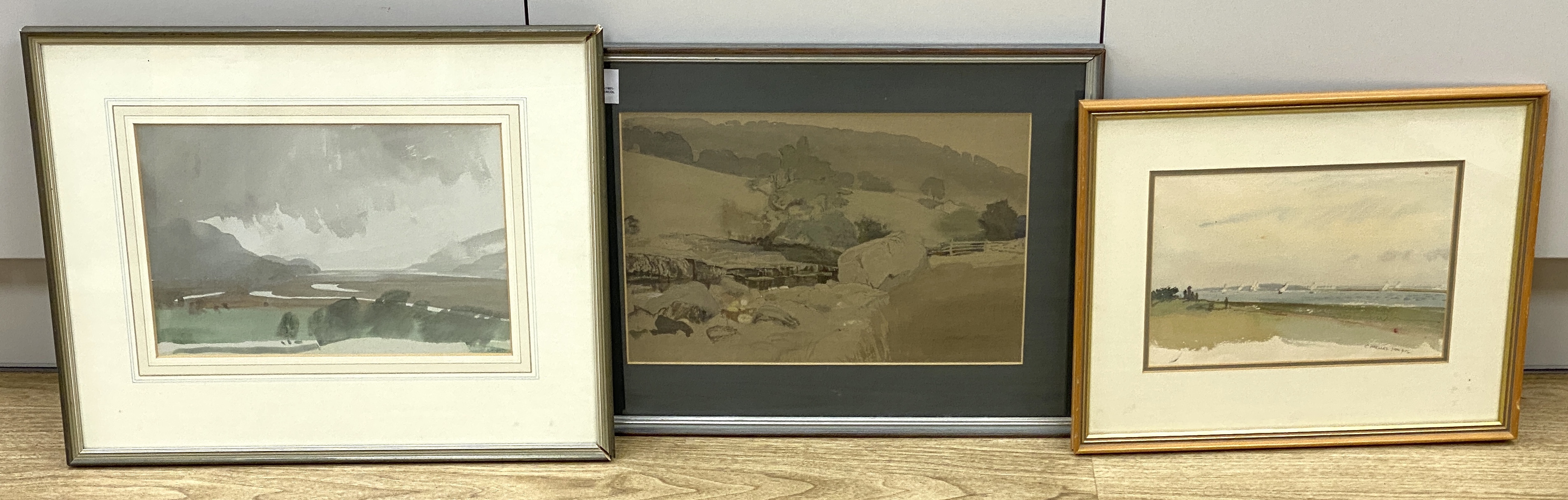 Charles Knight (1901-1990), three watercolours, 'Mountain stream', 'Estuary' and 'Yachts off the shore', all signed, largest 24 x 36cm